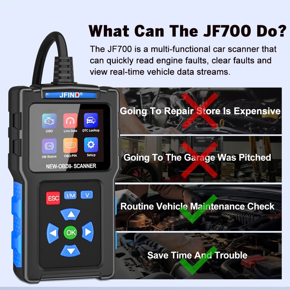 Jfind JF700 OBD2 เครื่องสแกนรถยนต์สําหรับ Honda/Yamaha พร้อมเครื่องทดสอบ Fault Code Reader และวิเคราะห์ I/M รองรับ OBD2 รูปที่ 4