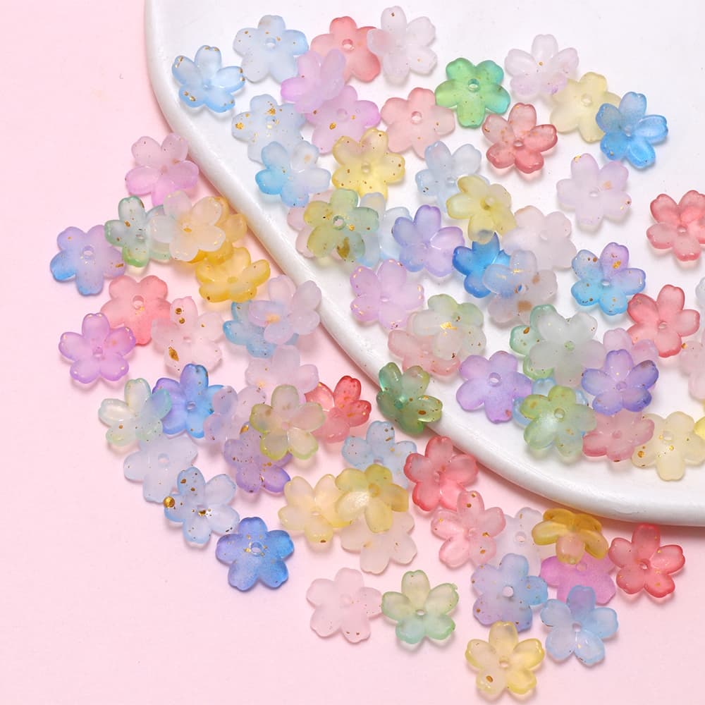 50ชิ้นผสมสีดอกซากุระเคลือบทองโรยอะคริลิดอกไม้หมวกลูกปัดทําเองแฮนด์เมดสร้อยข้อมืออุปกรณ์เสริม รูปที่ 3