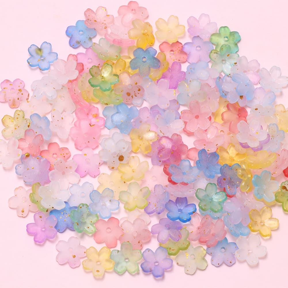 50ชิ้นผสมสีดอกซากุระเคลือบทองโรยอะคริลิดอกไม้หมวกลูกปัดทําเองแฮนด์เมดสร้อยข้อมืออุปกรณ์เสริม รูปที่ 4