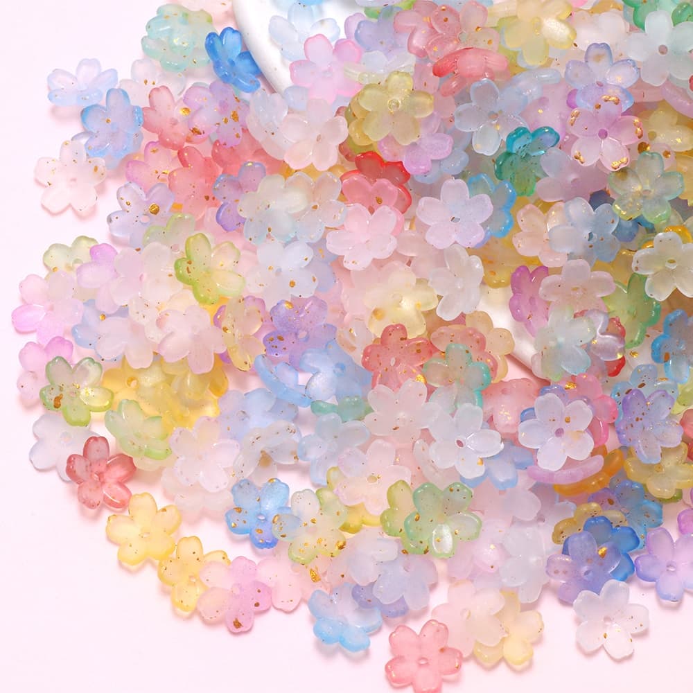50ชิ้นผสมสีดอกซากุระเคลือบทองโรยอะคริลิดอกไม้หมวกลูกปัดทําเองแฮนด์เมดสร้อยข้อมืออุปกรณ์เสริม รูปที่ 2