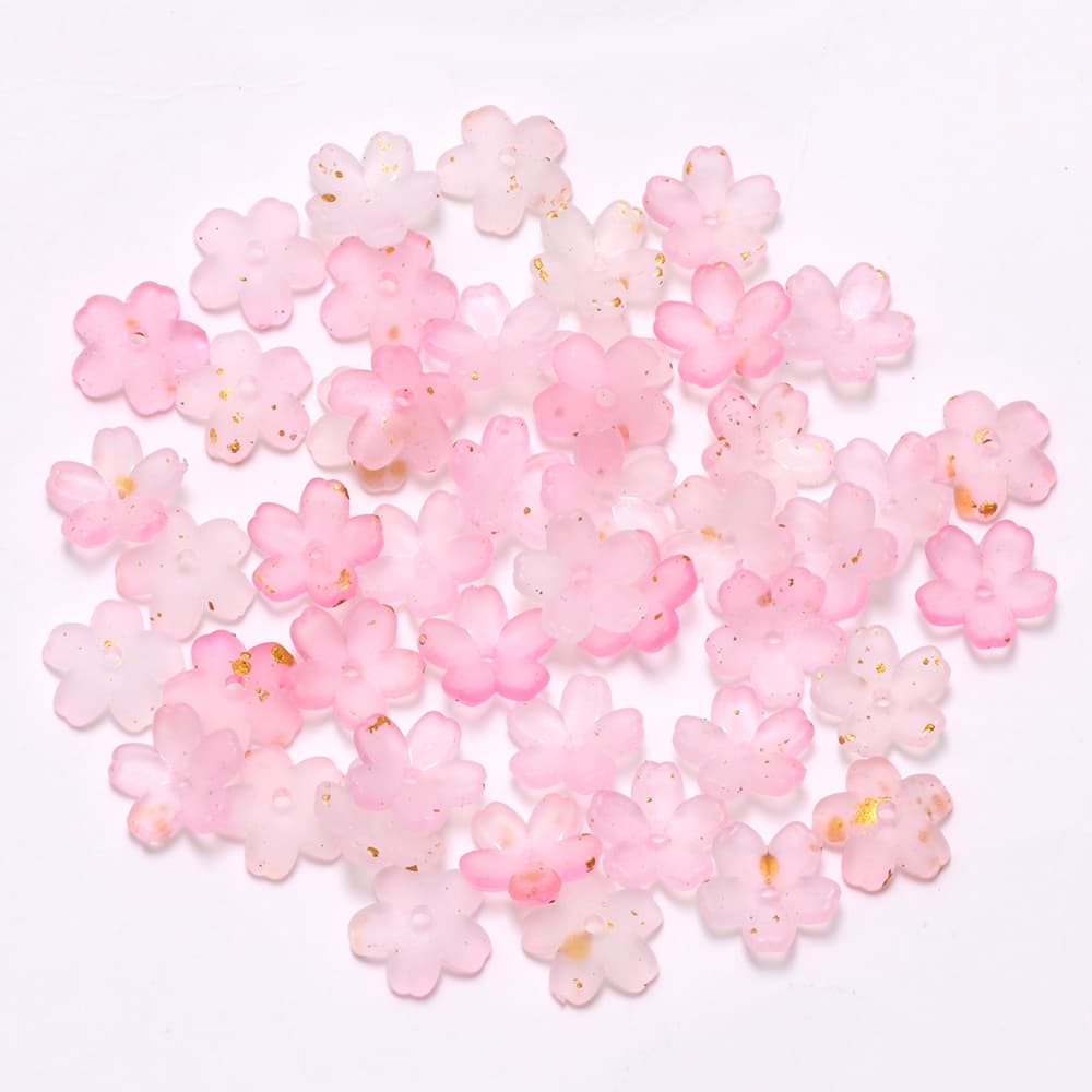50ชิ้นผสมสีดอกซากุระเคลือบทองโรยอะคริลิดอกไม้หมวกลูกปัดทําเองแฮนด์เมดสร้อยข้อมืออุปกรณ์เสริม รูปที่ 6