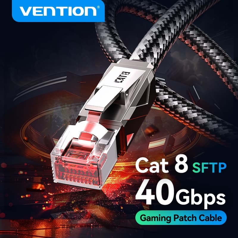 Vention Cat8 Ethernet Cable 40Gbps SFTP Gaming Patch สายอินเทอร์เน็ต 2000MHz สําหรับแล็ปท็อปคอมพิวเตอร์ รูปที่ 1