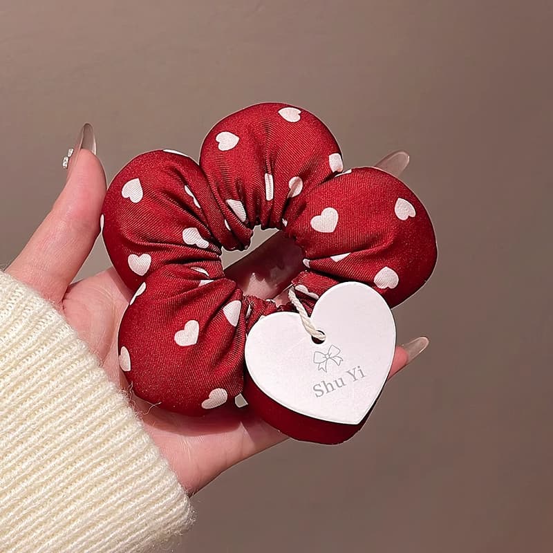 สไตล์ใหม่สีแดงดอกไม้ Scrunchy ผม Tie หญิงฟองน้ํายืดหยุ่นสูงทนทาน Tie Scalp ยาง Band รูปที่ 5