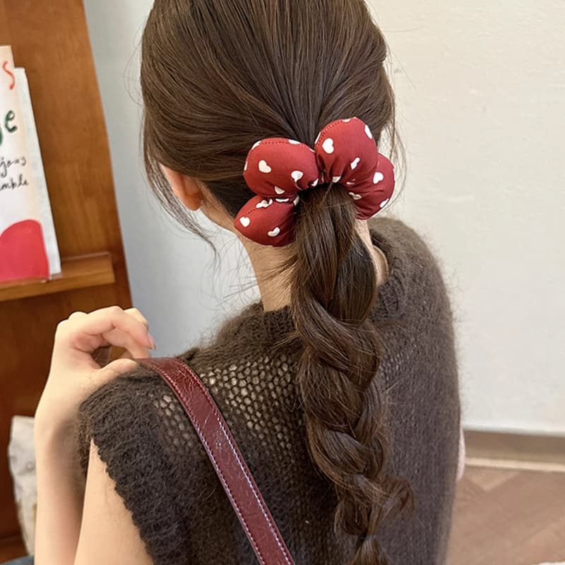 สไตล์ใหม่สีแดงดอกไม้ Scrunchy ผม Tie หญิงฟองน้ํายืดหยุ่นสูงทนทาน Tie Scalp ยาง Band รูปที่ 3