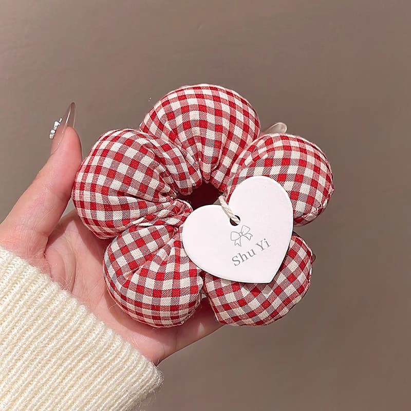 สไตล์ใหม่สีแดงดอกไม้ Scrunchy ผม Tie หญิงฟองน้ํายืดหยุ่นสูงทนทาน Tie Scalp ยาง Band รูปที่ 7