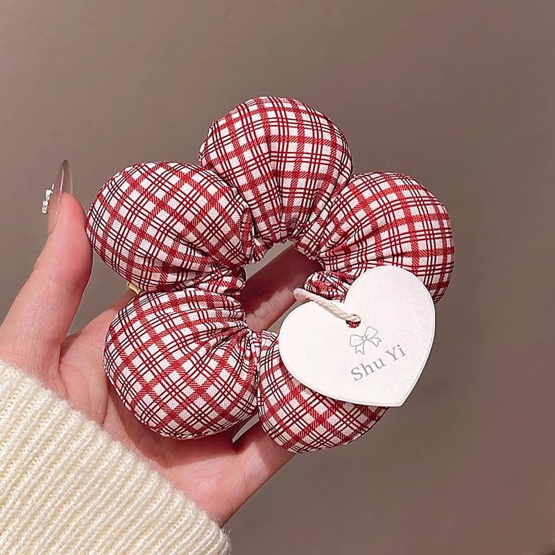 สไตล์ใหม่สีแดงดอกไม้ Scrunchy ผม Tie หญิงฟองน้ํายืดหยุ่นสูงทนทาน Tie Scalp ยาง Band รูปที่ 6