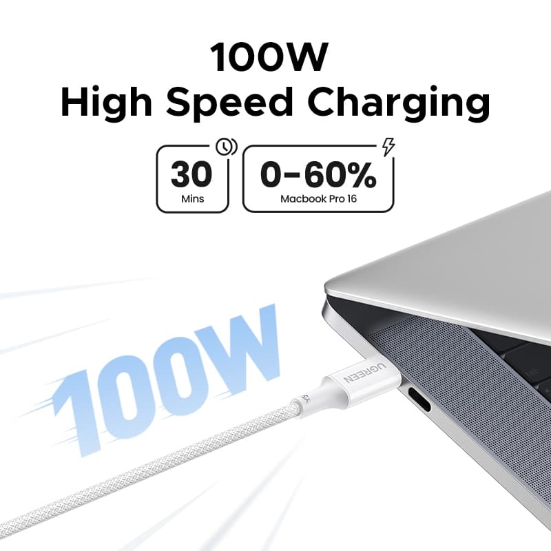 UGREEN PD100W USB-C ถึง USB-C ไนลอนถักสายชาร์จเร็วสําหรับ iPhone 16 17 Pro Max Pro Max 15 Pro Max Samsung S25 Ultra รูปที่ 4