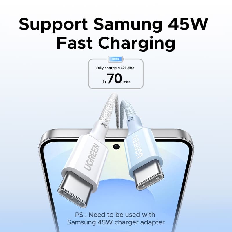 UGREEN PD100W USB-C ถึง USB-C ไนลอนถักสายชาร์จเร็วสําหรับ iPhone 16 17 Pro Max Pro Max 15 Pro Max Samsung S25 Ultra รูปที่ 5
