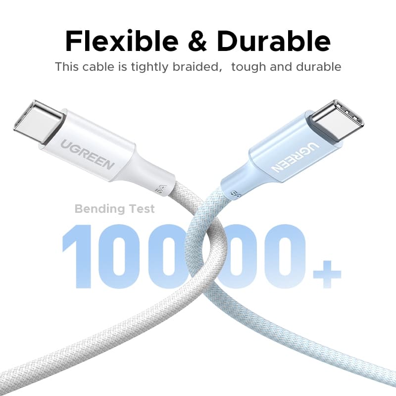 UGREEN PD100W USB-C ถึง USB-C ไนลอนถักสายชาร์จเร็วสําหรับ iPhone 16 17 Pro Max Pro Max 15 Pro Max Samsung S25 Ultra รูปที่ 3
