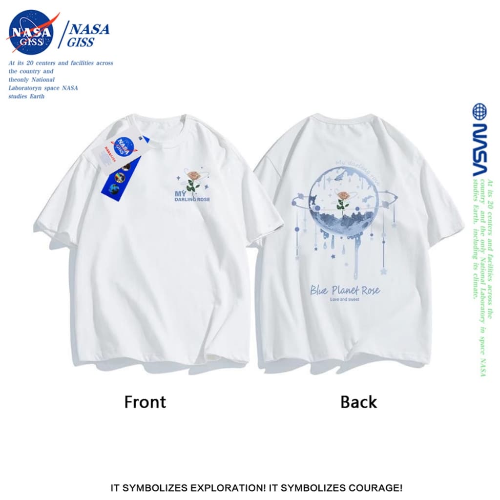 NASA เสื้อ ผู้ชายผู้หญิง เสื้อเกาหลีเสื้อ summer ผ้าฝ้ายแท้ พิมพ์ลายลายสองด้าน คอกลม ใส่สบายนุ่มสบาย รูปที่ 1