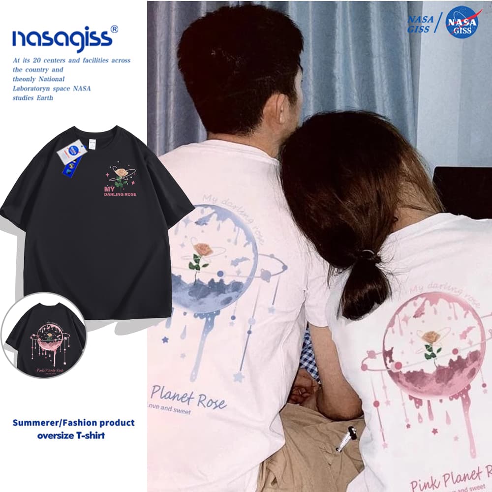 NASA เสื้อ ผู้ชายผู้หญิง เสื้อเกาหลีเสื้อ summer ผ้าฝ้ายแท้ พิมพ์ลายลายสองด้าน คอกลม ใส่สบายนุ่มสบาย รูปที่ 5
