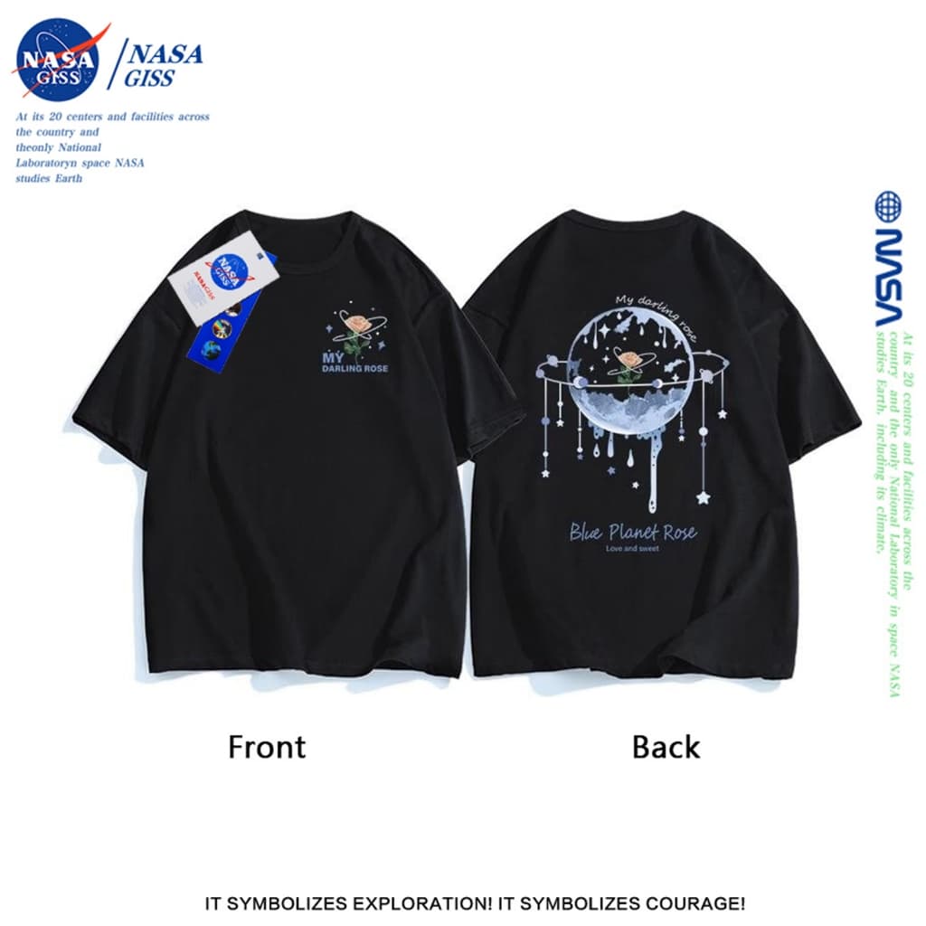 NASA เสื้อ ผู้ชายผู้หญิง เสื้อเกาหลีเสื้อ summer ผ้าฝ้ายแท้ พิมพ์ลายลายสองด้าน คอกลม ใส่สบายนุ่มสบาย รูปที่ 2