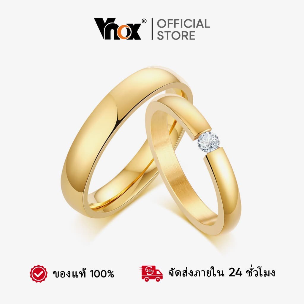 Vnox แหวนสแตนเลส ประดับเพชร สําหรับผู้ชาย และผู้หญิง รูปที่ 1