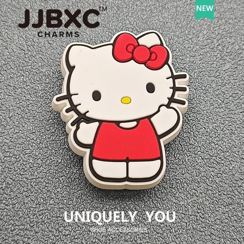 JJBXC ตัวติดรองเท้า charm การ์ตูนแมวน่ารัก สีแดง สีฟ้า พร้อมโบว์ แฟชั่น DIY สำหรับเด็กและผู้ใหญ่ อุปกรณ์ตกแต่งรองเท้า รูปที่ 9