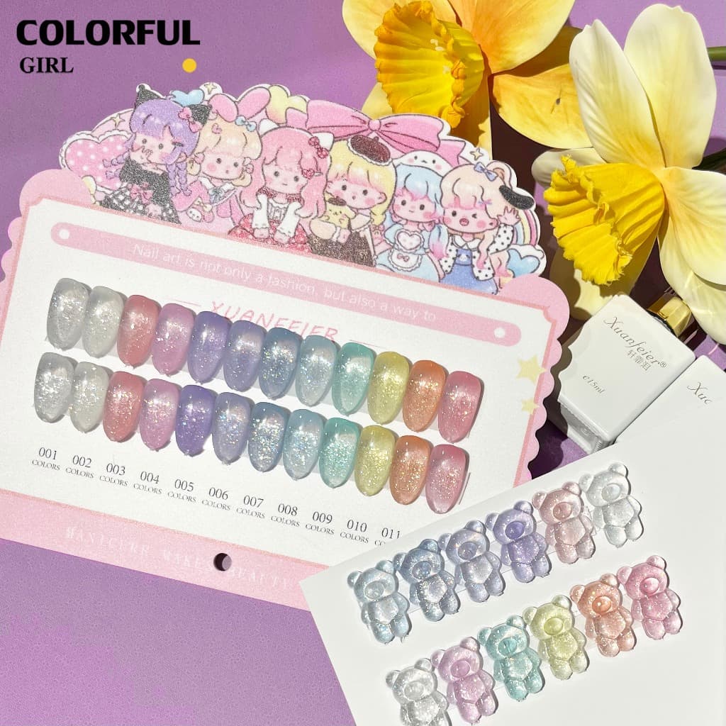 XUANFEIER สีเจลแฟลช 12 สี สีทาเล็บเจลกลิตเตอร์ แถม ชาร์ทสี รูปที่ 4