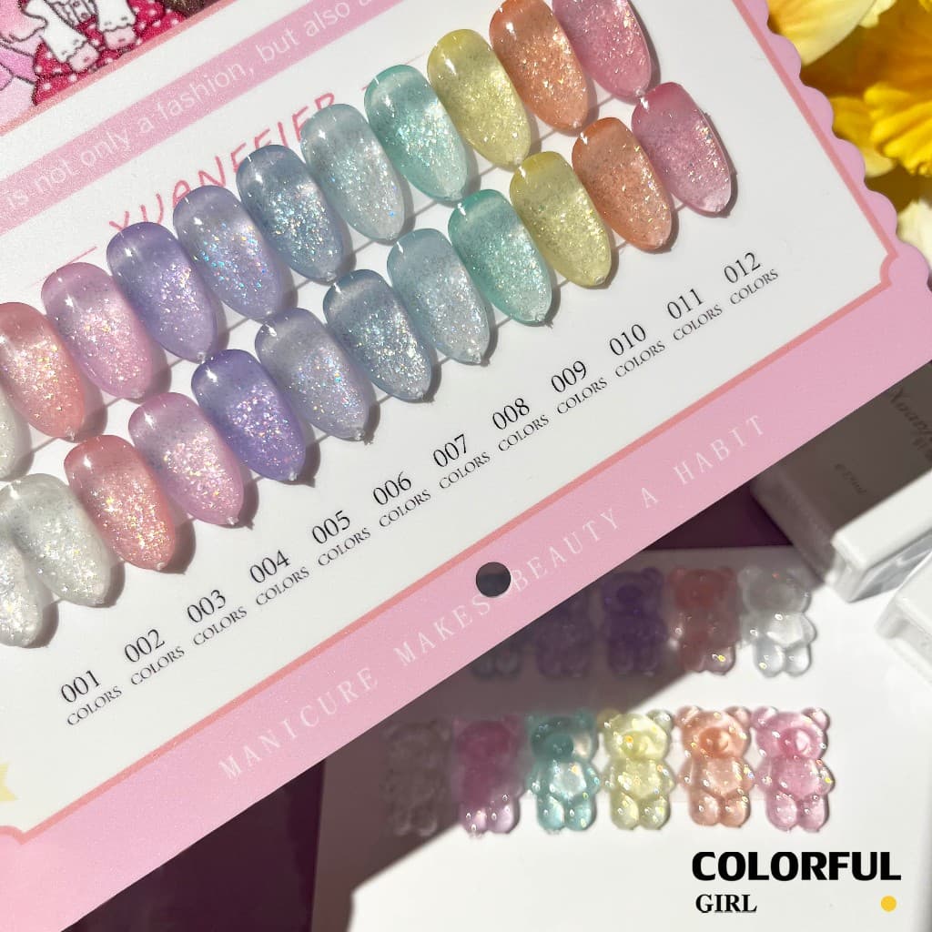 XUANFEIER สีเจลแฟลช 12 สี สีทาเล็บเจลกลิตเตอร์ แถม ชาร์ทสี รูปที่ 2