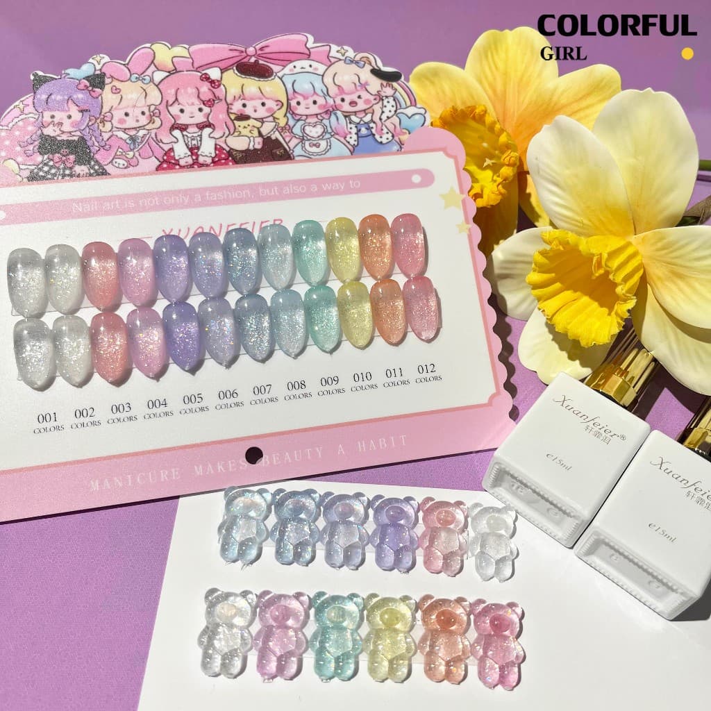 XUANFEIER สีเจลแฟลช 12 สี สีทาเล็บเจลกลิตเตอร์ แถม ชาร์ทสี รูปที่ 6