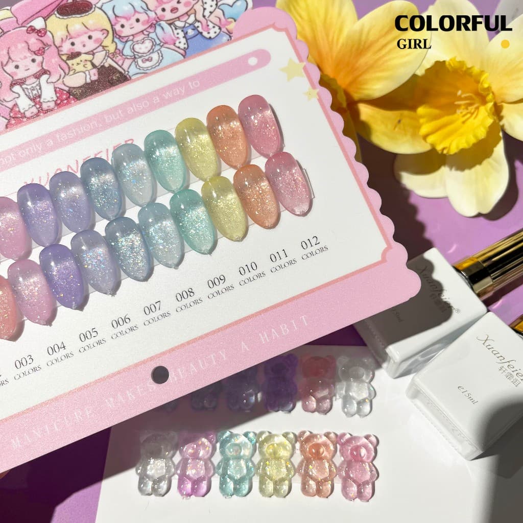 XUANFEIER สีเจลแฟลช 12 สี สีทาเล็บเจลกลิตเตอร์ แถม ชาร์ทสี รูปที่ 7