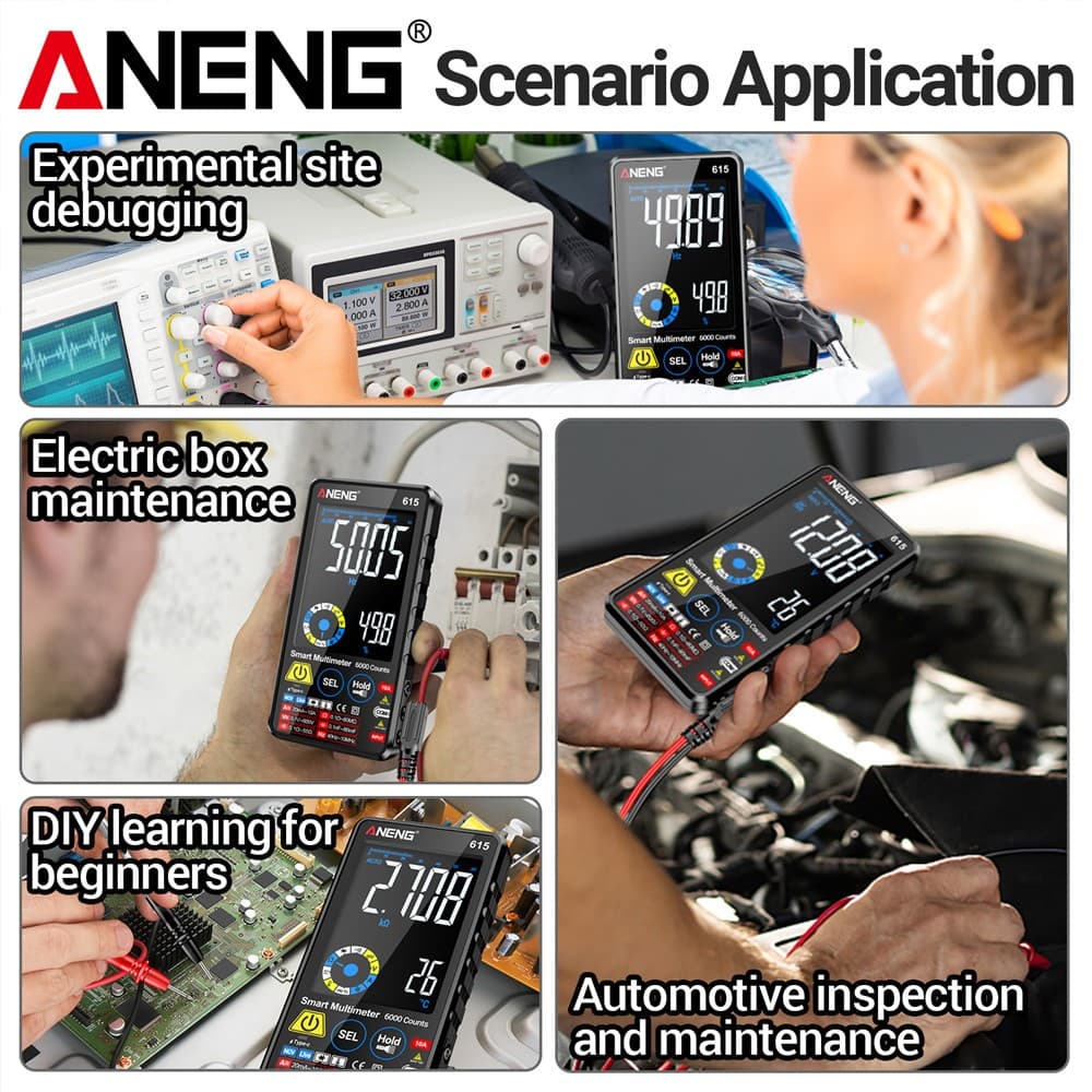 ANENG 615 เครื่องวัดสัมผัสอัจฉริยะ 6000 หลัก ตรวจวัดแรงดัน/กระแส AC/DC, ตรวจ NCV, ทดสอบชาร์จแบตเตอรี รูปที่ 4