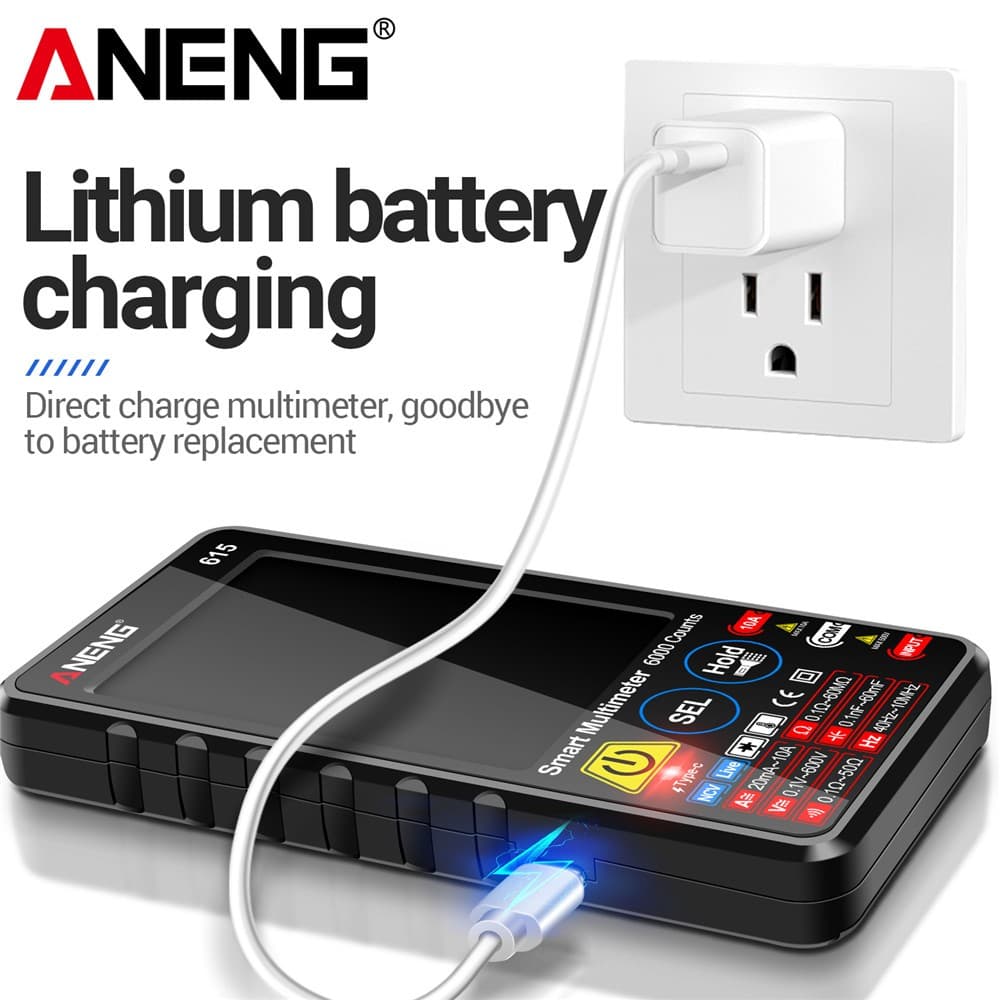 ANENG 615 เครื่องวัดสัมผัสอัจฉริยะ 6000 หลัก ตรวจวัดแรงดัน/กระแส AC/DC, ตรวจ NCV, ทดสอบชาร์จแบตเตอรี รูปที่ 7