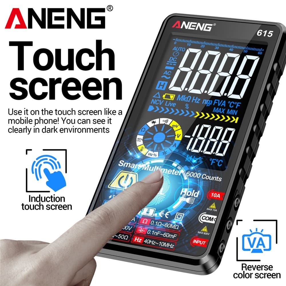 ANENG 615 เครื่องวัดสัมผัสอัจฉริยะ 6000 หลัก ตรวจวัดแรงดัน/กระแส AC/DC, ตรวจ NCV, ทดสอบชาร์จแบตเตอรี รูปที่ 8