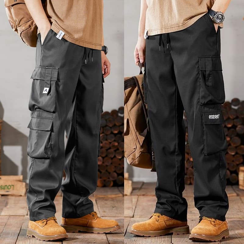 M-4XL ผู้ชาย Overalls กระเป๋าตกแต่งกางเกงผู้ชายเวอร์ชั่นเกาหลีฤดูร้อนแฟชั่นกางเกงขายาวผู้ชาย รูปที่ 7