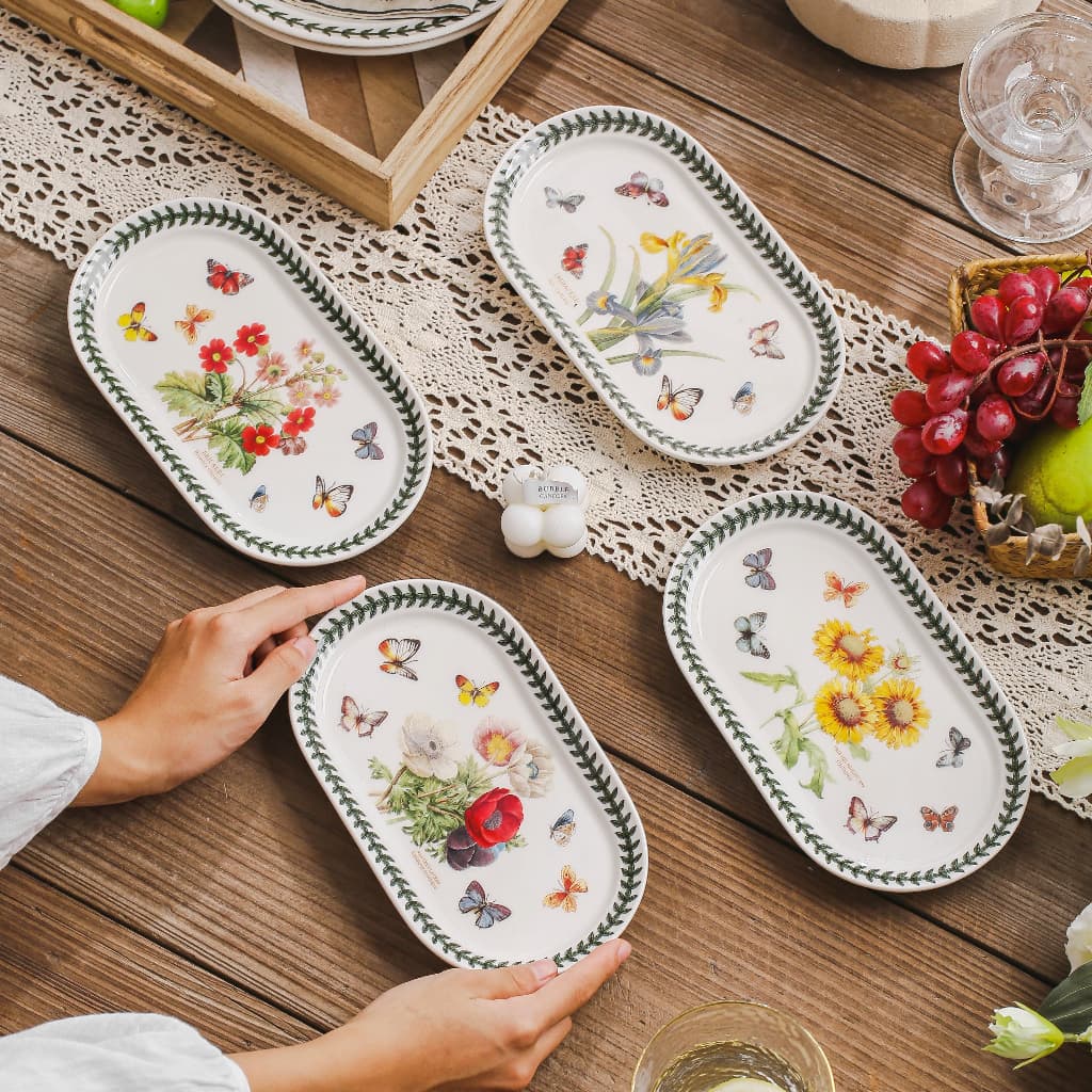 HongDian Portmeirion ชุดน้ำชายามบ่ายเซรามิก ceramic porcelain tea set ประกอบด้วยชามหูคู่ bowl จาน plate กาน้ำชา teapot โถ jar ลายดอกไม้เคลือบใต้เคลือบ underglaze ดีไซน์หรูหรา วัสดุคุณภาพสูง ปลอดภัยต่ออาหาร ทนความร้อน สีไม่ซีดจาง ใช้กับ microwave oven รูปที่ 5
