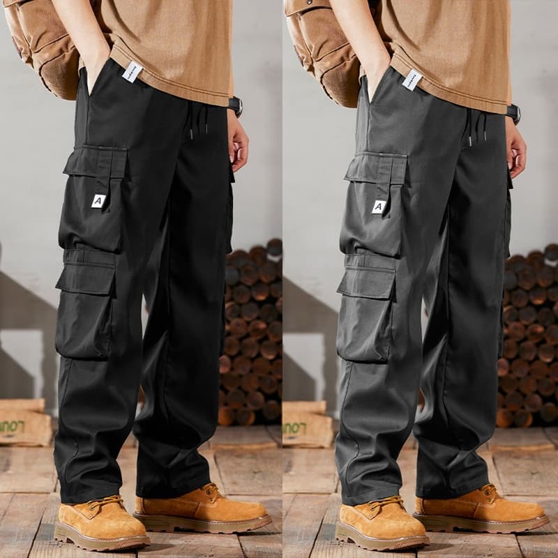M-4XL ผู้ชาย Overalls กระเป๋าตกแต่งกางเกงผู้ชายเวอร์ชั่นเกาหลีฤดูร้อนแฟชั่นกางเกงขายาวผู้ชาย รูปที่ 1