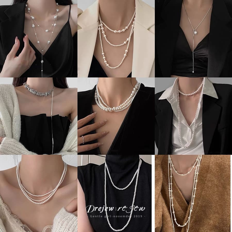 เดรช สร้อยคอมุกเทียมยาวผิดปกติฝรั่งเศสแสงหรูหราโซ่เสื้อกันหนาว รูปที่ 1