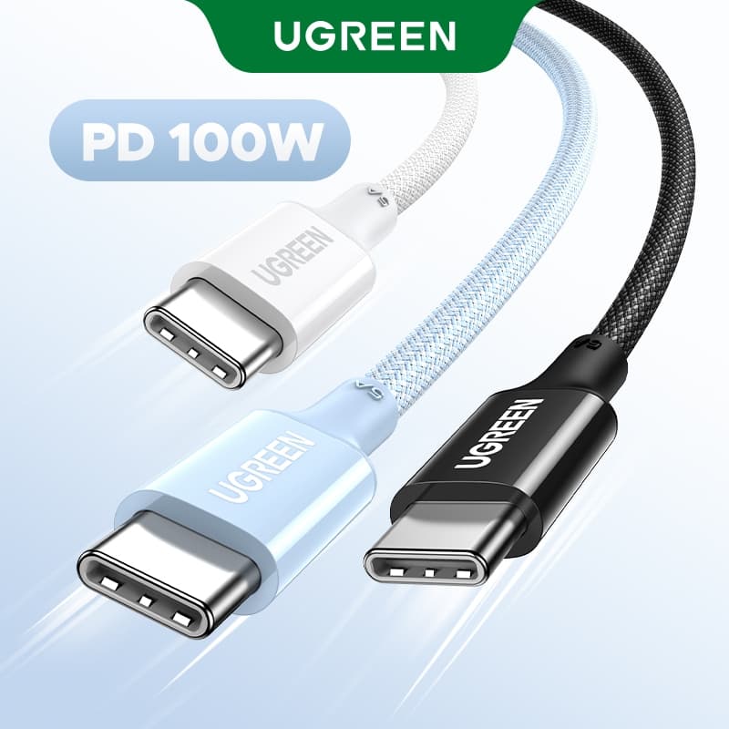 UGREEN PD100W USB-C ถึง USB-C ไนลอนถักสายชาร์จเร็วสําหรับ iPhone 16 17 Pro Max Pro Max 15 Pro Max Samsung S25 Ultra รูปที่ 1