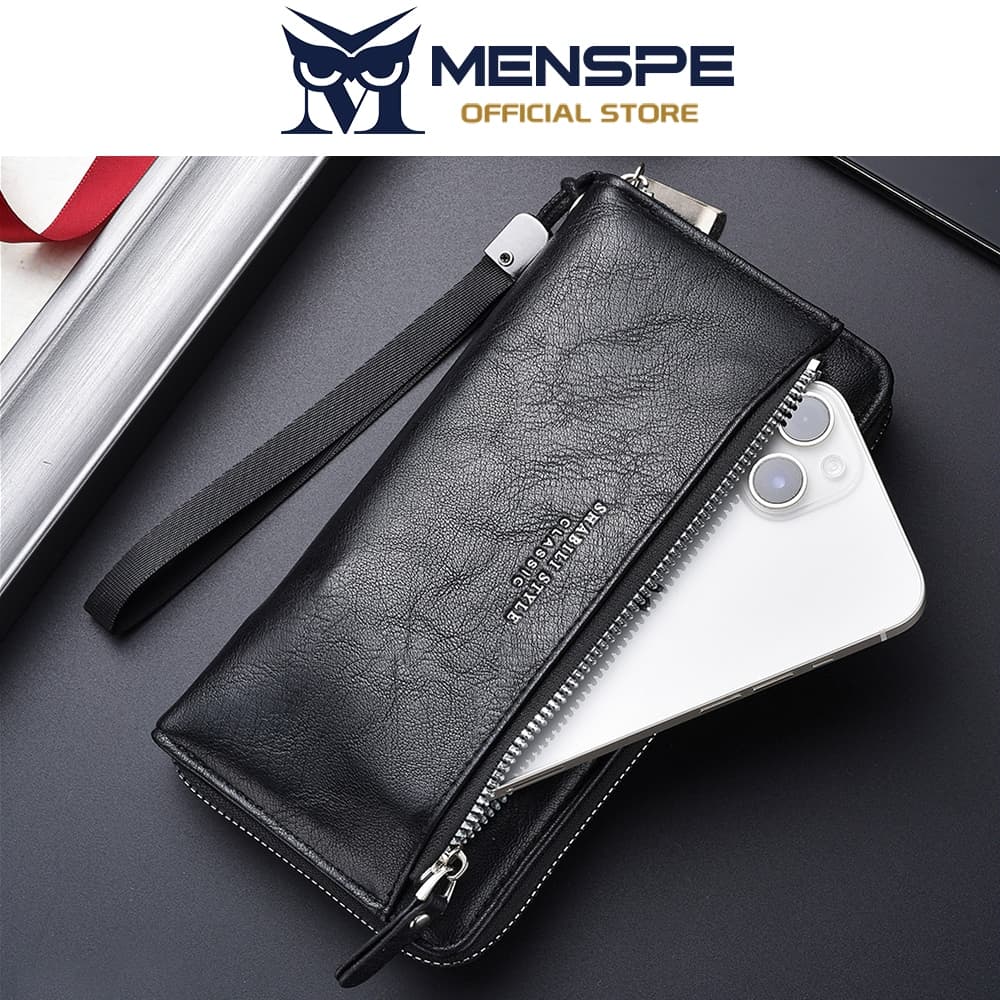 MENSPE Mens Business Leisure Large Capacity Wallets Long Wallet Soft PU Long Multi-Functional Wrist Strap Design Wallet รูปที่ 4