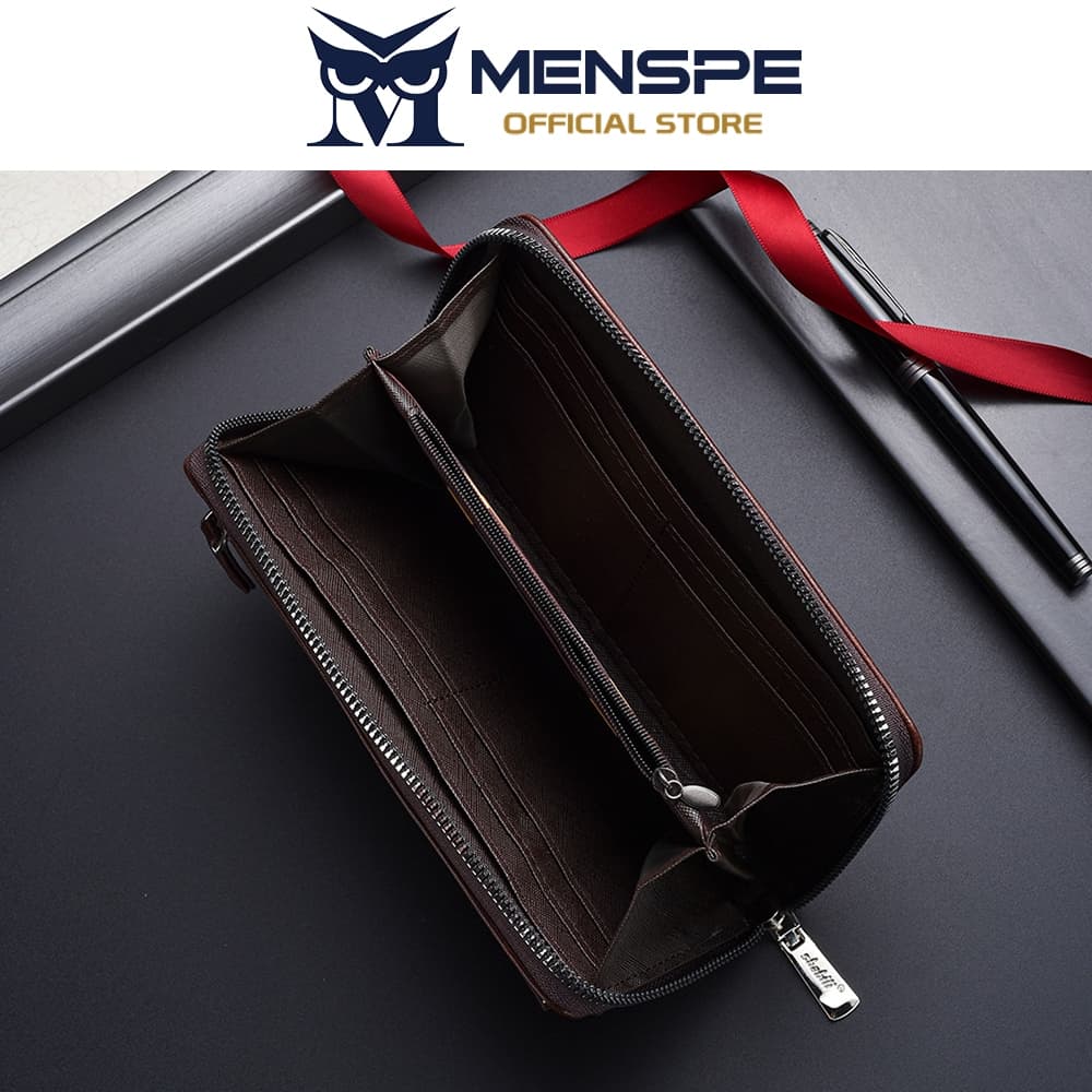 MENSPE Mens Business Leisure Large Capacity Wallets Long Wallet Soft PU Long Multi-Functional Wrist Strap Design Wallet รูปที่ 5