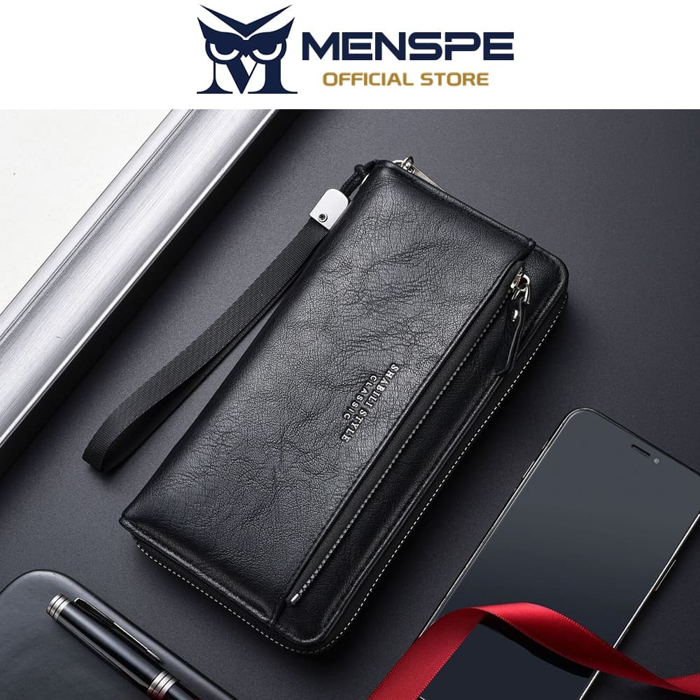 MENSPE Mens Business Leisure Large Capacity Wallets Long Wallet Soft PU Long Multi-Functional Wrist Strap Design Wallet รูปที่ 6