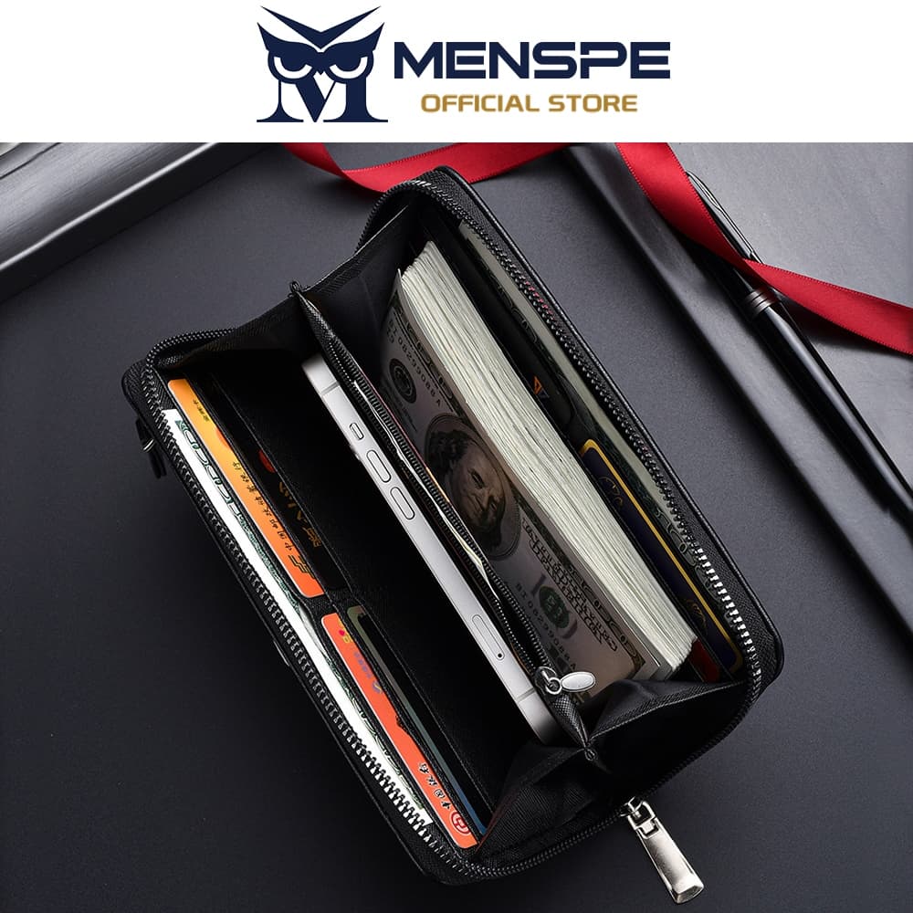 MENSPE Mens Business Leisure Large Capacity Wallets Long Wallet Soft PU Long Multi-Functional Wrist Strap Design Wallet รูปที่ 2