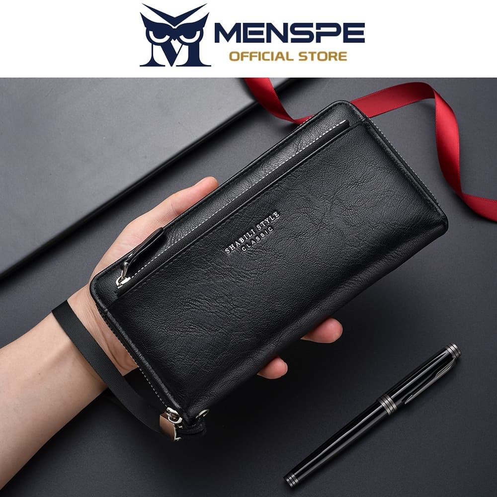 MENSPE Mens Business Leisure Large Capacity Wallets Long Wallet Soft PU Long Multi-Functional Wrist Strap Design Wallet รูปที่ 3