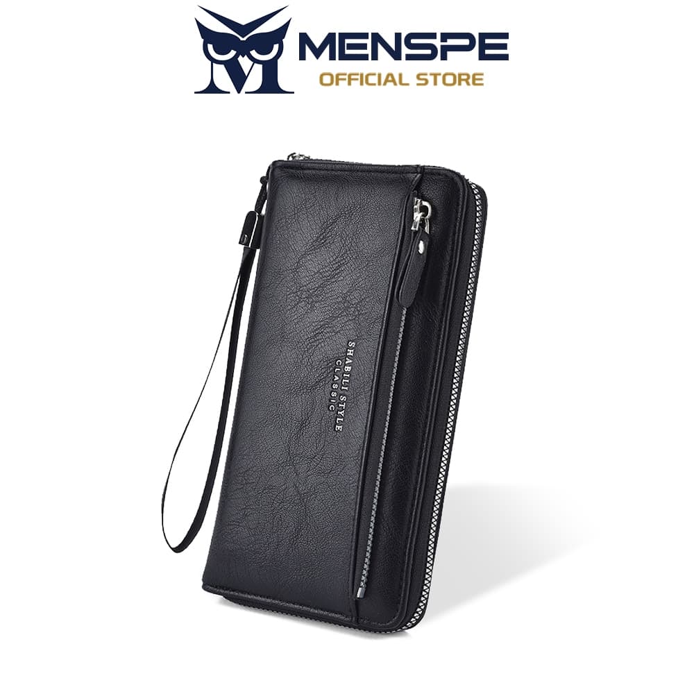 MENSPE Mens Business Leisure Large Capacity Wallets Long Wallet Soft PU Long Multi-Functional Wrist Strap Design Wallet รูปที่ 1
