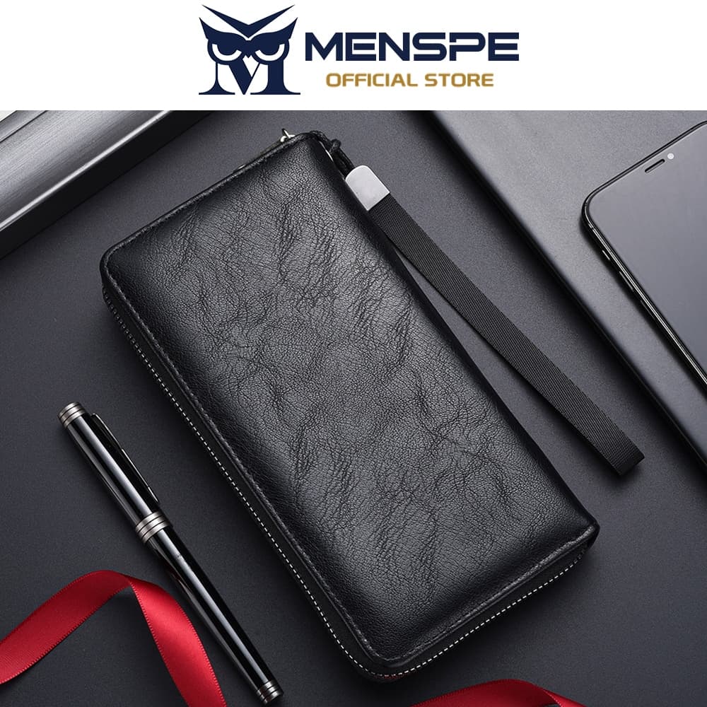 MENSPE Mens Business Leisure Large Capacity Wallets Long Wallet Soft PU Long Multi-Functional Wrist Strap Design Wallet รูปที่ 7