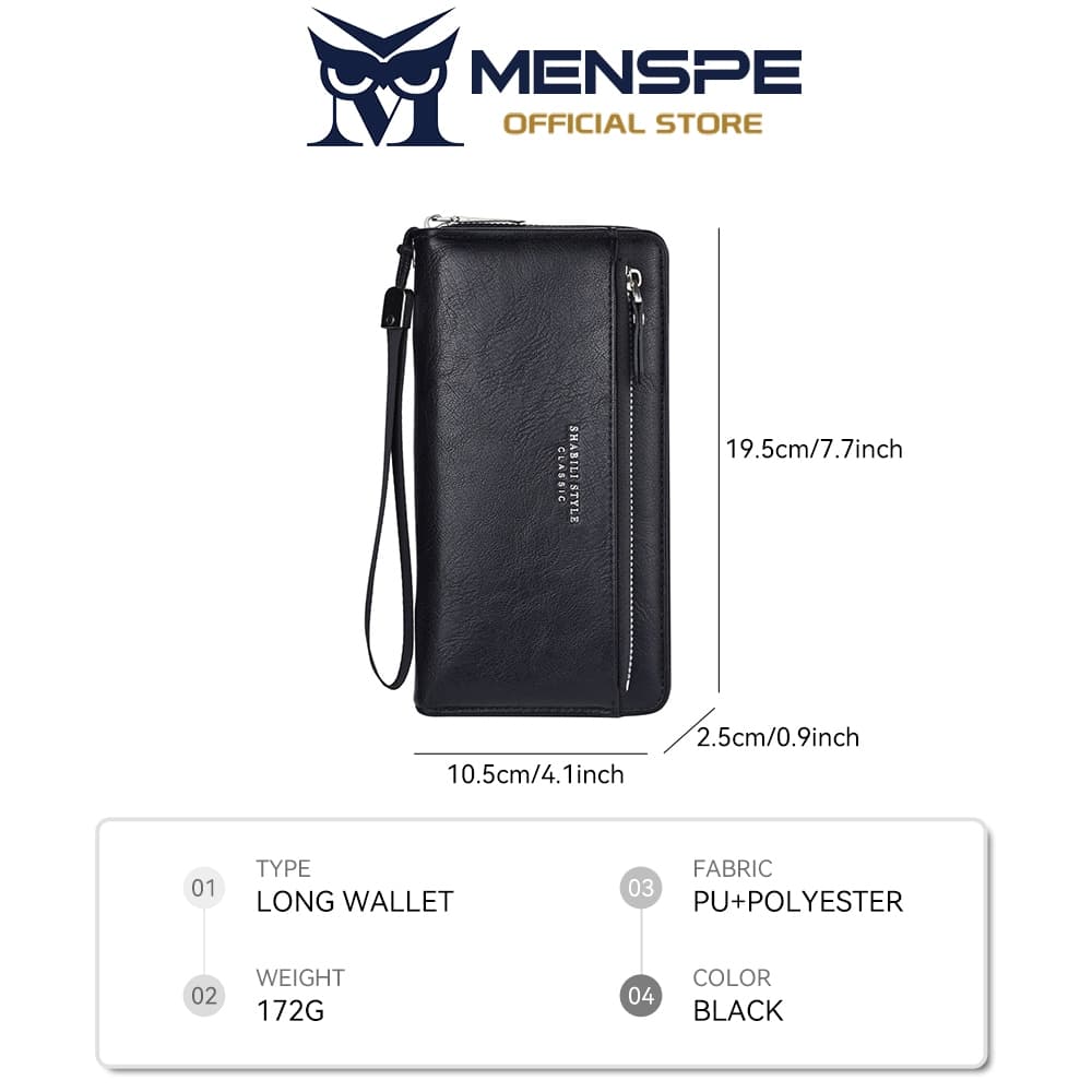 MENSPE Mens Business Leisure Large Capacity Wallets Long Wallet Soft PU Long Multi-Functional Wrist Strap Design Wallet รูปที่ 8