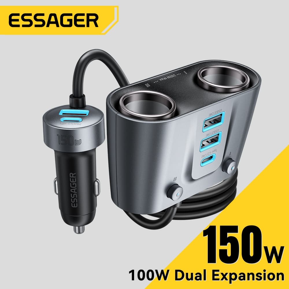 Essager 3 USB-A +2 Type-C Plug ที่ชาร์จแบตในรถ + 2 พอร์ตรถไฟแช็กร้อน PD30W Fast Charging รูปที่ 1