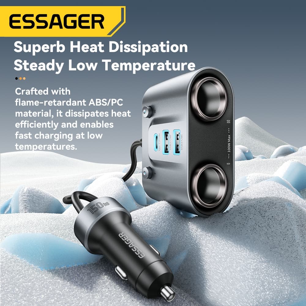 Essager 3 USB-A +2 Type-C Plug ที่ชาร์จแบตในรถ + 2 พอร์ตรถไฟแช็กร้อน PD30W Fast Charging รูปที่ 4