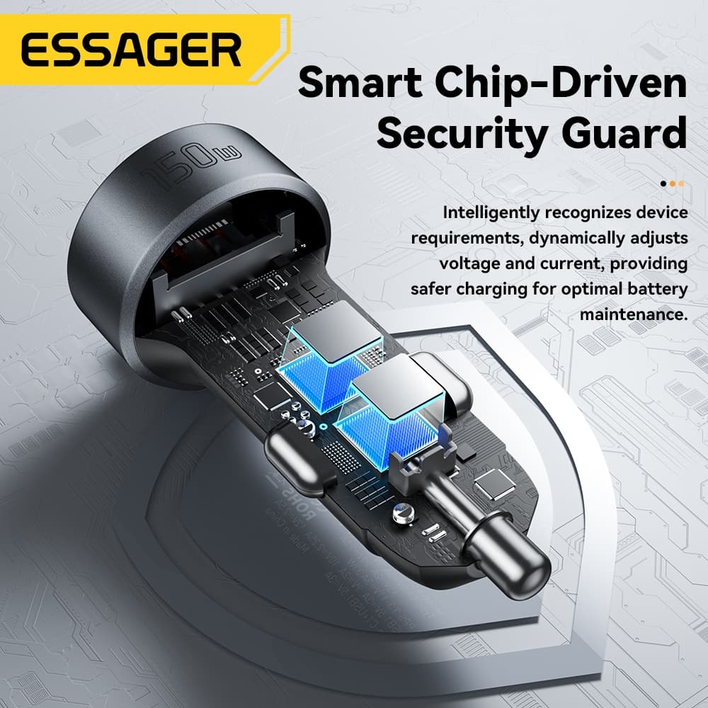 Essager 3 USB-A +2 Type-C Plug ที่ชาร์จแบตในรถ + 2 พอร์ตรถไฟแช็กร้อน PD30W Fast Charging รูปที่ 3