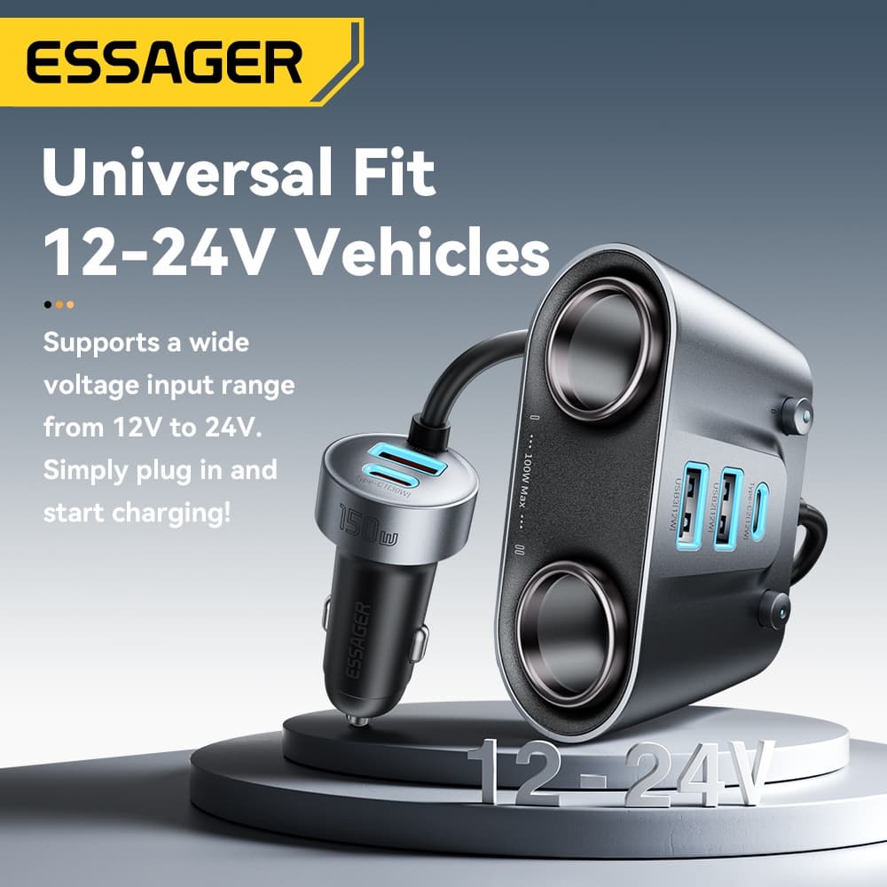 Essager 3 USB-A +2 Type-C Plug ที่ชาร์จแบตในรถ + 2 พอร์ตรถไฟแช็กร้อน PD30W Fast Charging รูปที่ 7
