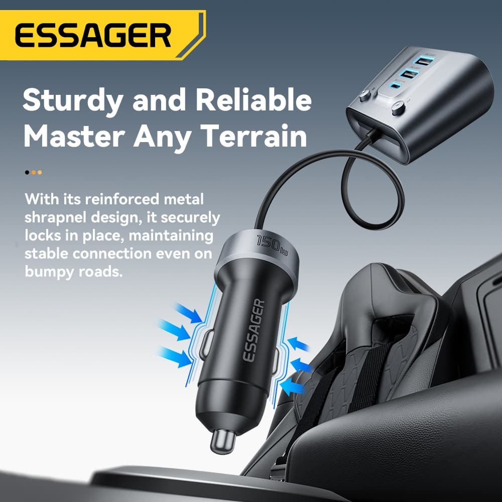 Essager 3 USB-A +2 Type-C Plug ที่ชาร์จแบตในรถ + 2 พอร์ตรถไฟแช็กร้อน PD30W Fast Charging รูปที่ 6