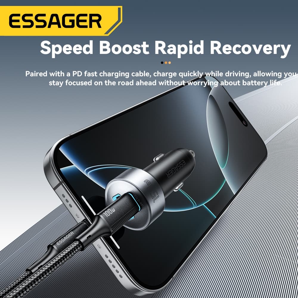 Essager 3 USB-A +2 Type-C Plug ที่ชาร์จแบตในรถ + 2 พอร์ตรถไฟแช็กร้อน PD30W Fast Charging รูปที่ 8