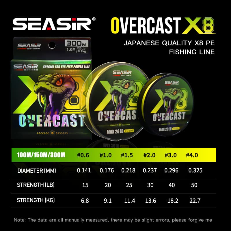 Seasir Overcast X8 PE สายตกปลาญี่ปุ่น 8 Braided Multifilament 100 M/150 M/300 M 15-50LB สูง Stength หลักสําหรับปลาใหญ่สาย รูปที่ 2