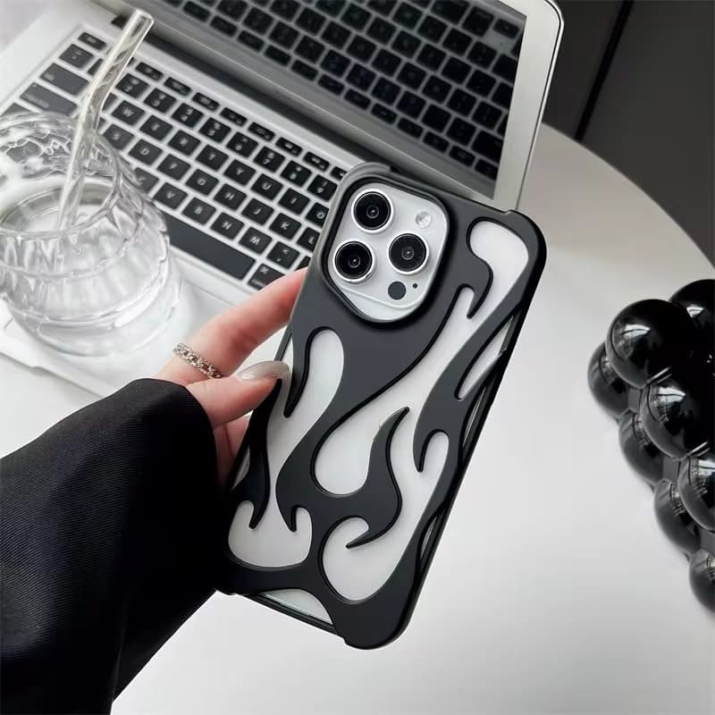 Frosted 3D รูปแบบเปลวไฟ Hollow Slim เคสโทรศัพท์สําหรับ iPhone 11 12 13 14 15 16 17 Pro Max 16e 14 15 16 Plus Hollow การกระจายความร้อนกันกระแทกฝาครอบป้องกัน รูปที่ 8