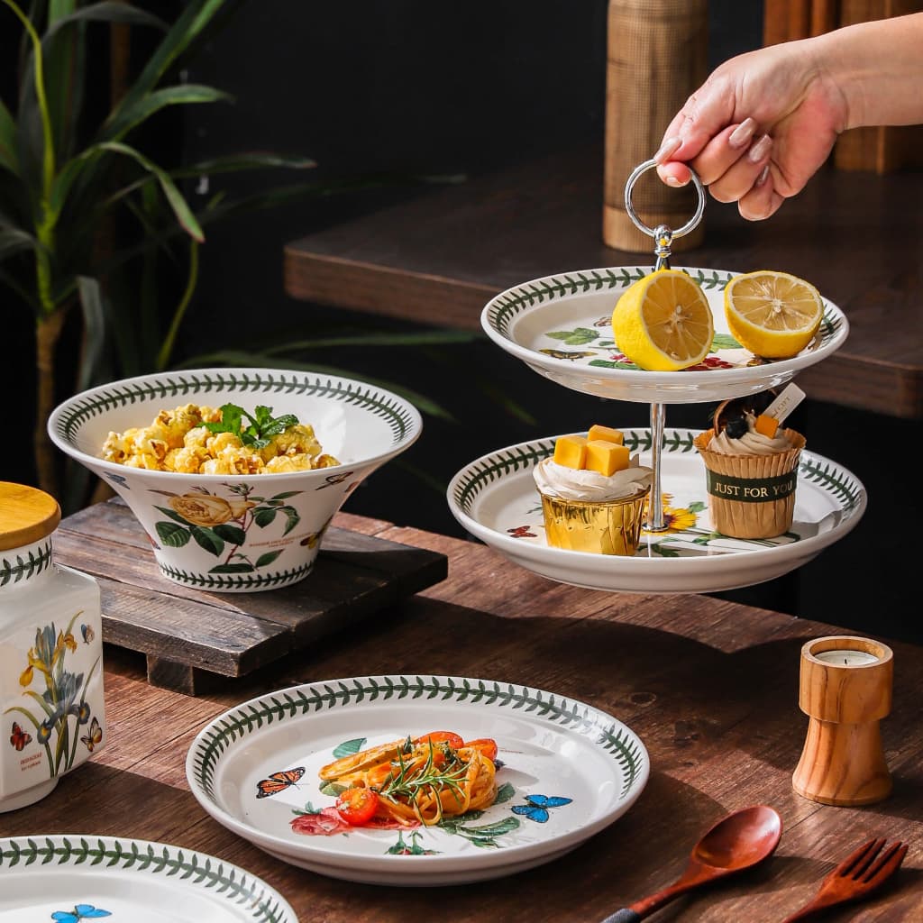 HongDian Portmeirion ชุดน้ำชายามบ่ายเซรามิก ceramic porcelain tea set ประกอบด้วยชามหูคู่ bowl จาน plate กาน้ำชา teapot โถ jar ลายดอกไม้เคลือบใต้เคลือบ underglaze ดีไซน์หรูหรา วัสดุคุณภาพสูง ปลอดภัยต่ออาหาร ทนความร้อน สีไม่ซีดจาง ใช้กับ microwave oven รูปที่ 4