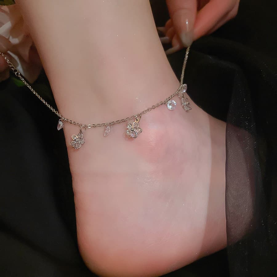 Zircon สร้อยข้อเท้าจี้ดอกไม้ทรงกลมสําหรับผู้หญิงแสงหรูหราระดับไฮเอนด์รู้สึก niche เครื่องประดับแฟชั่นที่เรียบง่าย รูปที่ 5