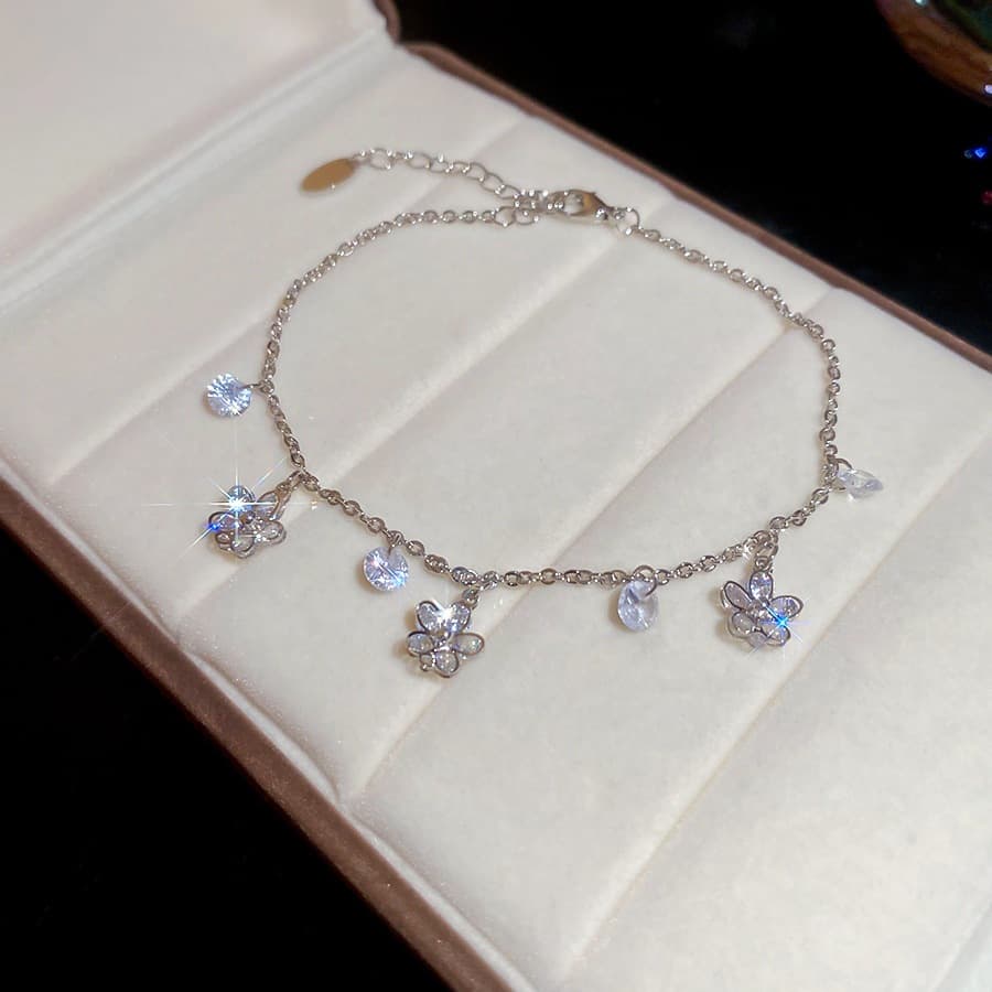 Zircon สร้อยข้อเท้าจี้ดอกไม้ทรงกลมสําหรับผู้หญิงแสงหรูหราระดับไฮเอนด์รู้สึก niche เครื่องประดับแฟชั่นที่เรียบง่าย รูปที่ 2