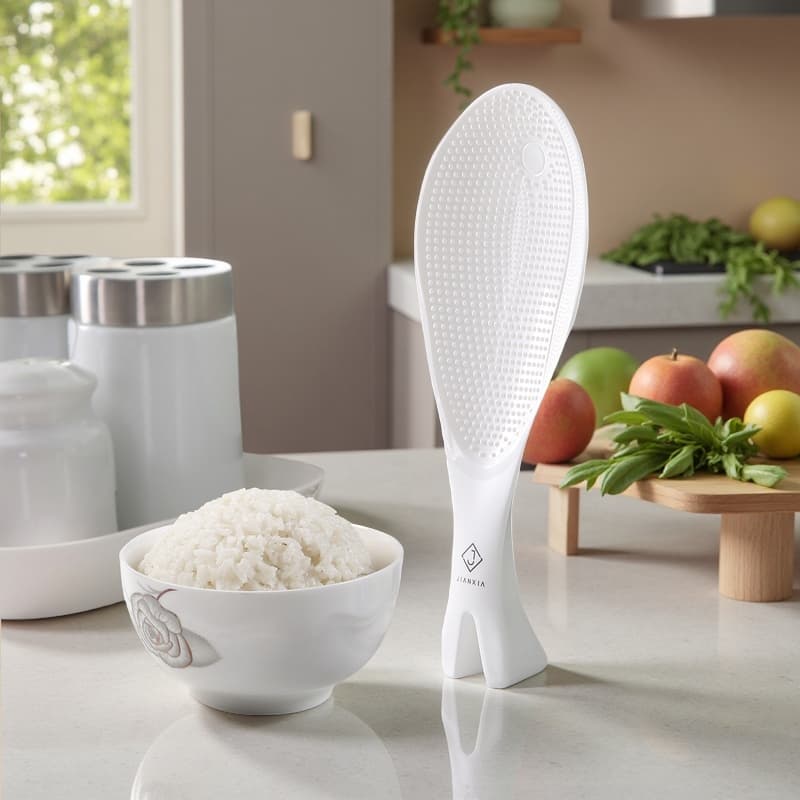 ทัพพีตักข้าวพลาสติก - ไม่ติดข้าวและทนความร้อน | Non-Stick & Heat-Resistant Rice Scoop with Ergonomic Handle รูปที่ 1